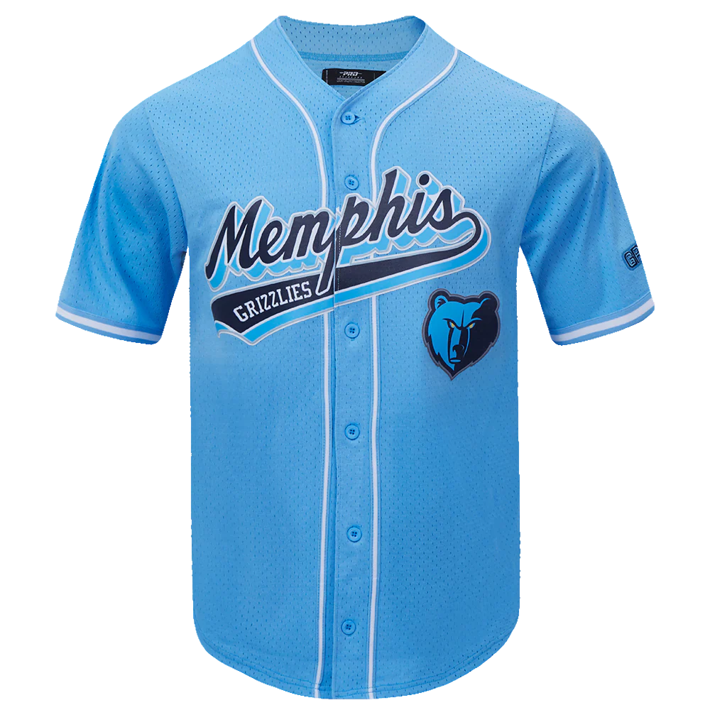 NBA MEMPHIS GRIZZLIES SCRIPT TAIL MEN'S MESH BUTTON DOWN SHIRT (UNIVERSITY BLUE)