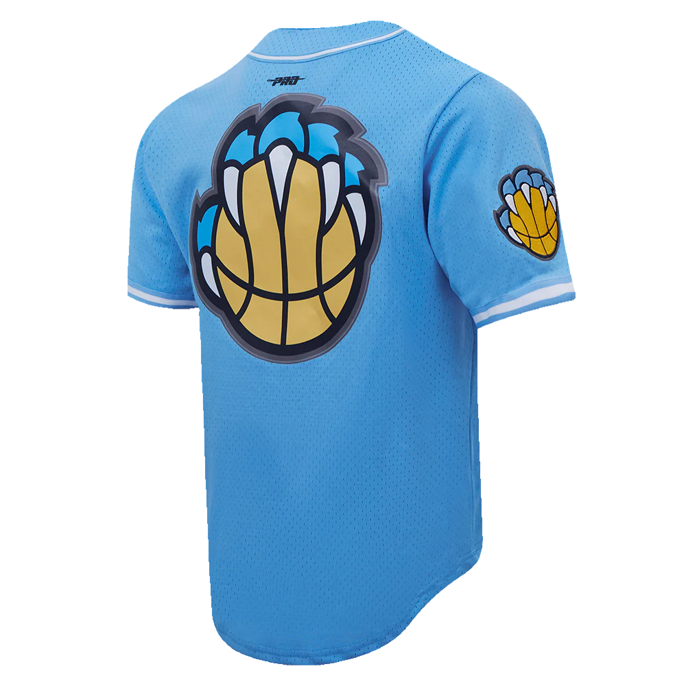 NBA MEMPHIS GRIZZLIES SCRIPT TAIL MEN'S MESH BUTTON DOWN SHIRT (UNIVERSITY BLUE) - Image 3