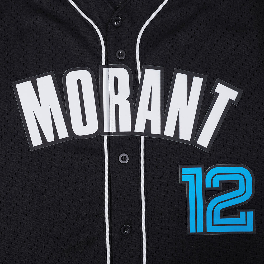 NBA MEMPHIS GRIZZLIES JA MORANT #12 CLASSIC MESH PNN MEN'S MESH BUTTON DOWN SHIRT (BLACK) - Image 7