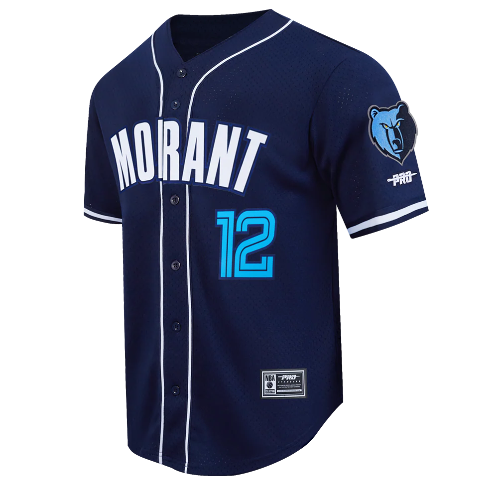 NBA MEMPHIS GRIZZLIES JA MORANT #12 CLASSIC MESH PNN MEN'S MESH BUTTON DOWN SHIRT (MIDNIGHT NAVY) - Image 2