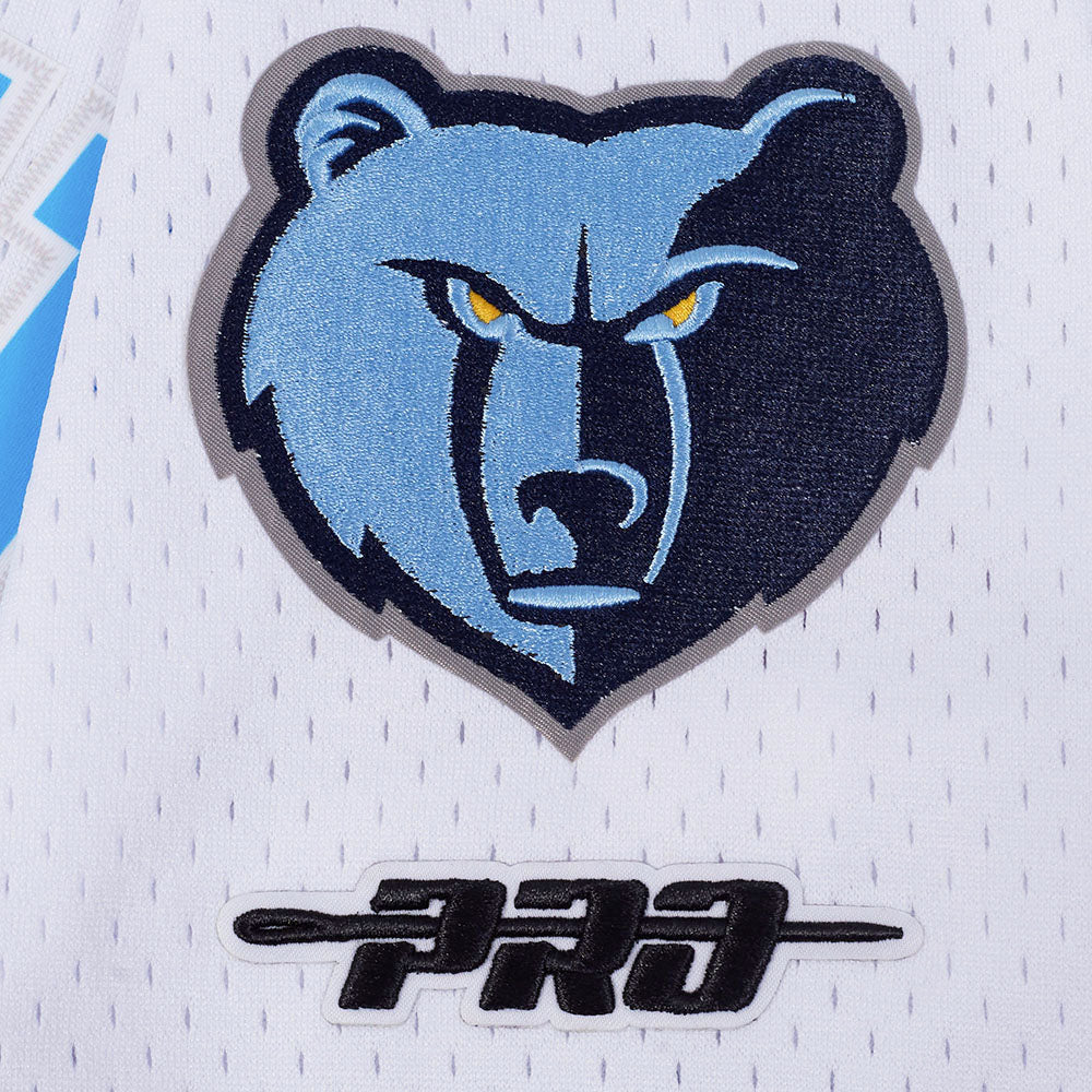 NBA MEMPHIS GRIZZLIES JA MORANT #12 CLASSIC MESH PNN MEN'S MESH BUTTON DOWN SHIRT (WHITE/UNIVERSITY BLUE) - Image 6
