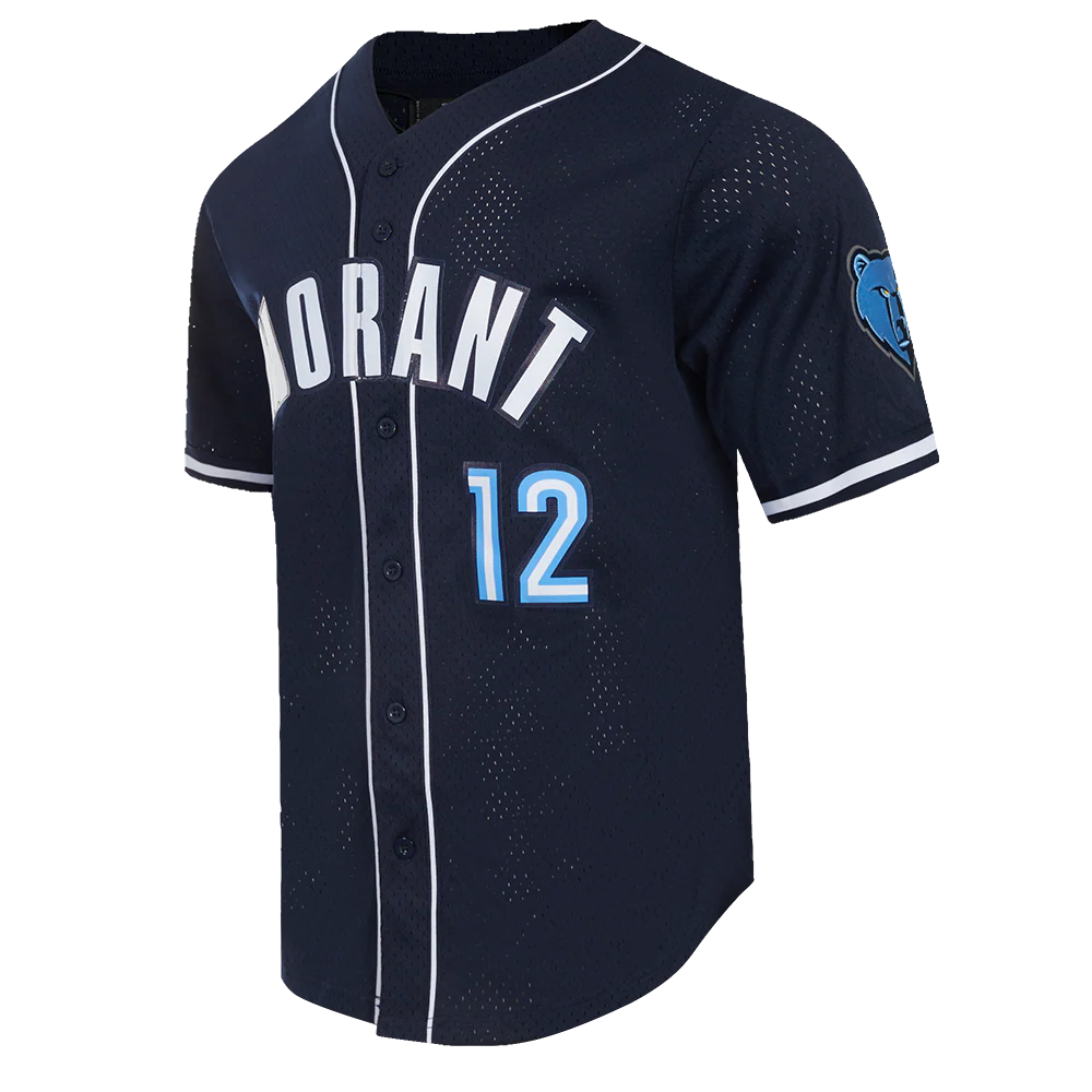 NBA MEMPHIS GRIZZLIES JA MORANT #12 MEN'S MESH BUTTON DOWN SHIRT (MIDNIGHT NAVY) - Image 2