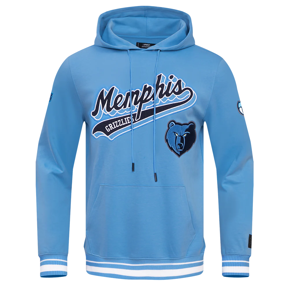 NBA MEMPHIS GRIZZLIES SCRIPT TAIL MEN'S RIB FLEECE PULLOVER HOODIE (UNIVERSITY BLUE)