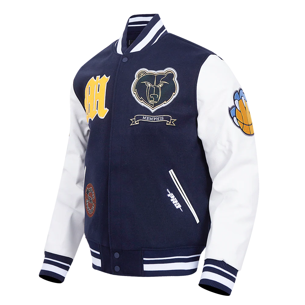 NBA MEMPHIS GRIZZLIES PRO PREP MEN'S WOOL VARSITY JACKET (MIDNIGHT NAVY/WHITE) - Image 2