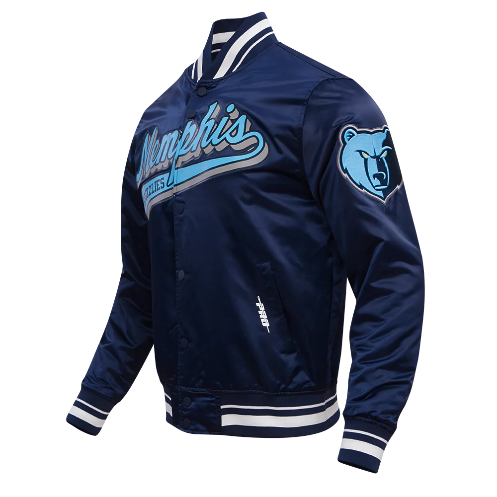 NBA MEMPHIS GRIZZLIES SCRIPT TAIL MEN'S RIB SATIN JACKET (MIDNIGHT NAVY) - Image 2