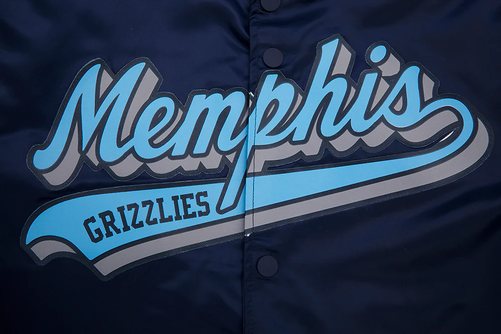 NBA MEMPHIS GRIZZLIES SCRIPT TAIL MEN'S RIB SATIN JACKET (MIDNIGHT NAVY) - Image 6