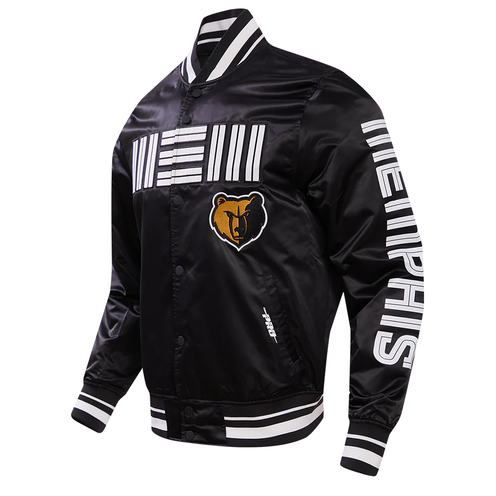 NBA MEMPHIS GRIZZLIES MEN'S CHEST RIB SATIN JACKET (BLACK) - Image 2