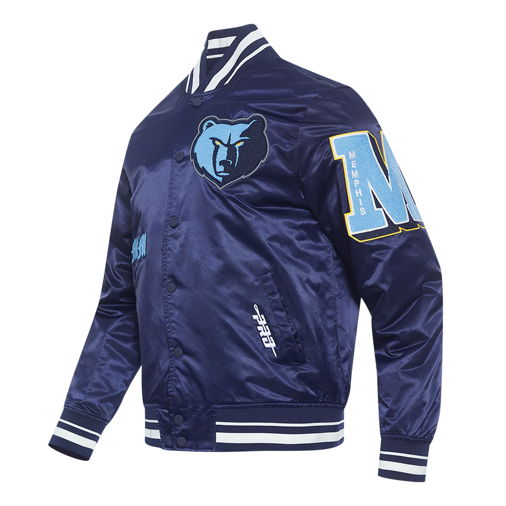 NBA MEMPHIS GRIZZLIES OLD ENGLISH MEN'S RIB SATIN JACKET (MIDNIGHT NAVY) - Image 2