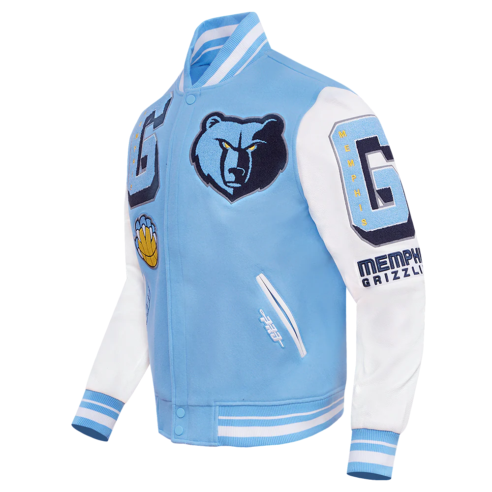 NBA MEMPHIS GRIZZLIES MASHUP MEN'S RIB WOOL VARSITY JACKET (UNIVERSITY BLUE/WHITE) - Image 4