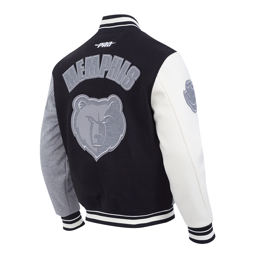 NBA MEMPHIS GRIZZLIES REVERSE FRENCH TERRY MEN'S CB WOOL VARSITY JAC (BLACK/GRAY/EGGSHELL) - Image 4
