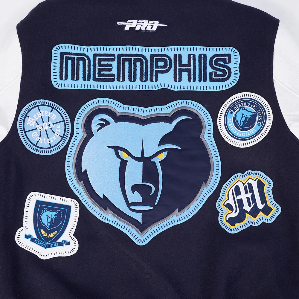 NBA MEMPHIS GRIZZLIES DIY PICK STITCH MEN'S RIB WOOL VARSITY JACKET (MIDNIGHT NAVY/WHITE) - Image 11