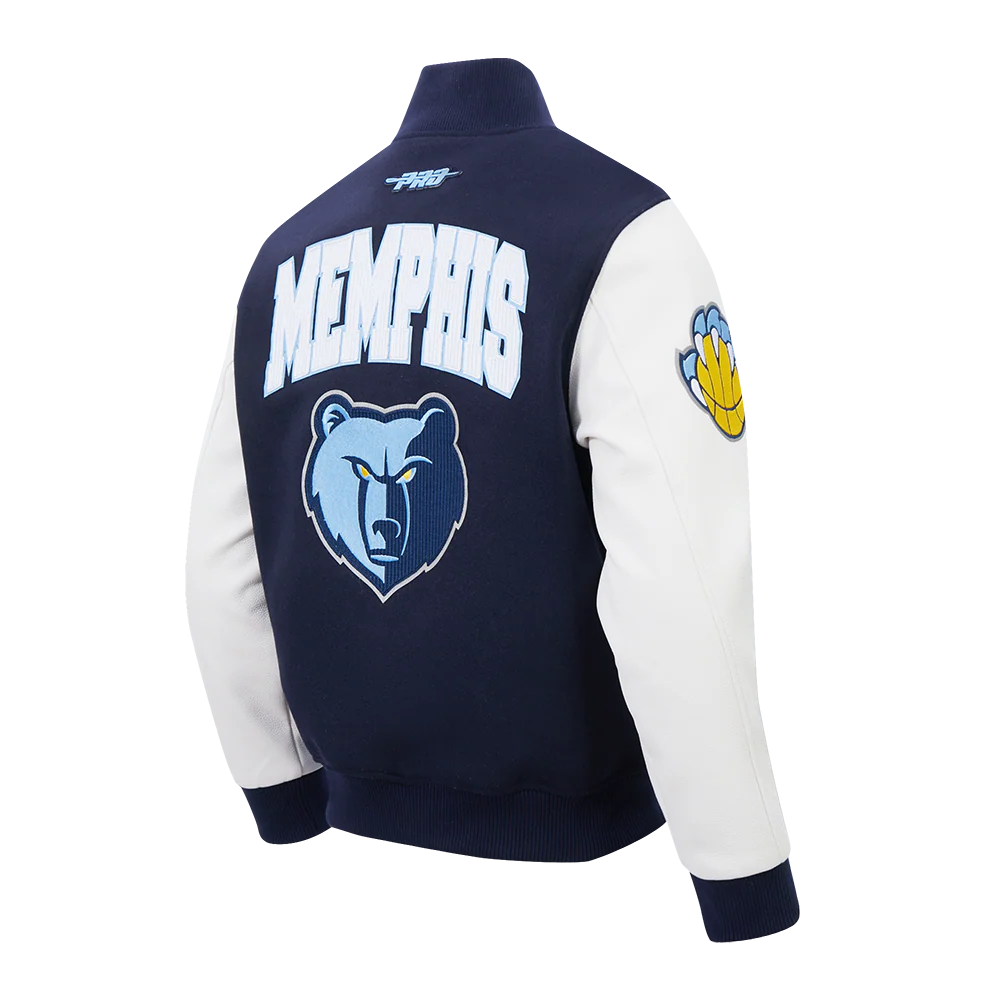 NBA MEMPHIS GRIZZLIES CITY ARCH MEN'S WOOL VARSITY JACKET (MIDNIGHT NAVY/WHITE) - Image 4