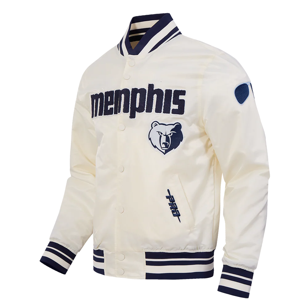 NBA MEMPHIS GRIZZLIES CITY EDITION 25-26 MEN'S PRO SATIN YD RIB JACKET (EGGSHELL/ MIDNIGHT NAVY) - Image 3