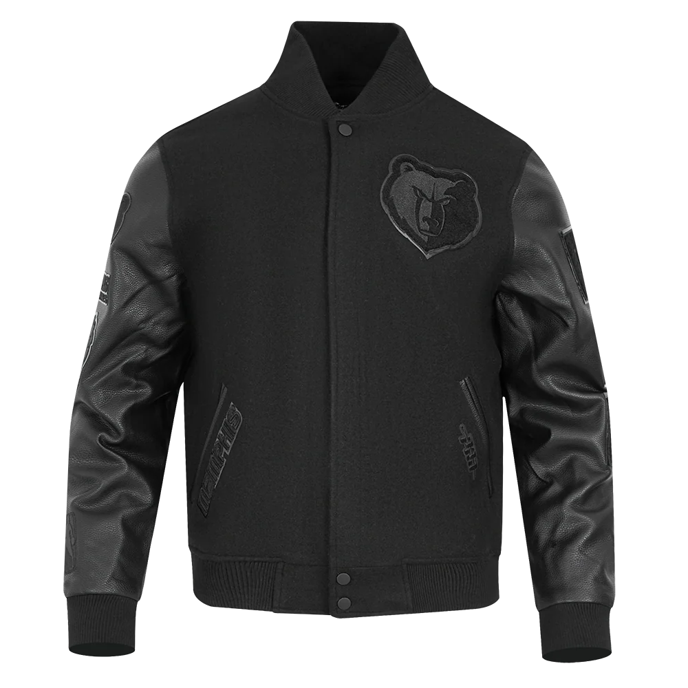 NBA MEMPHIS GRIZZLIES TRIPLE BLACK WOOL MEN'S VARSITY JACKET (TRIPLE BLACK)
