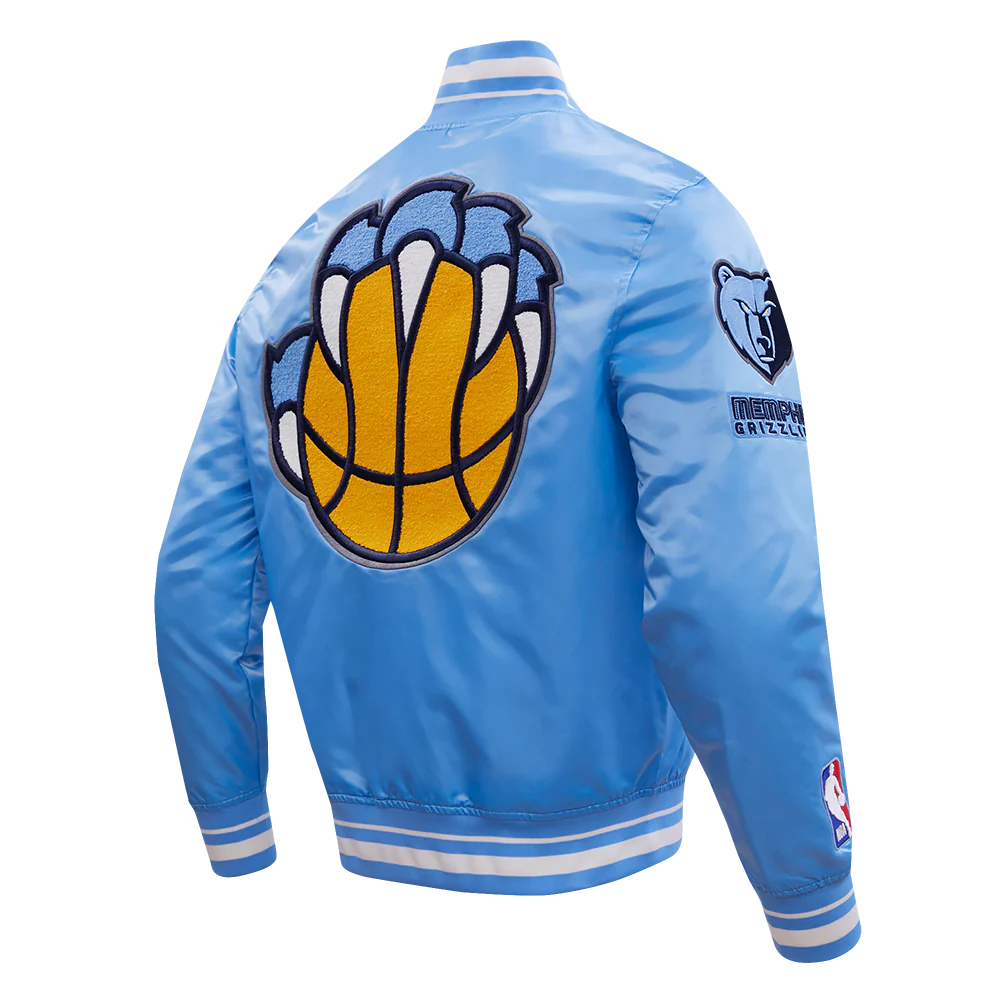 NBA MEMPHIS GRIZZLIES RETRO CLASSIC MEN'S RIB SATIN JACKET (UNIVERSITY BLUE) - Image 4