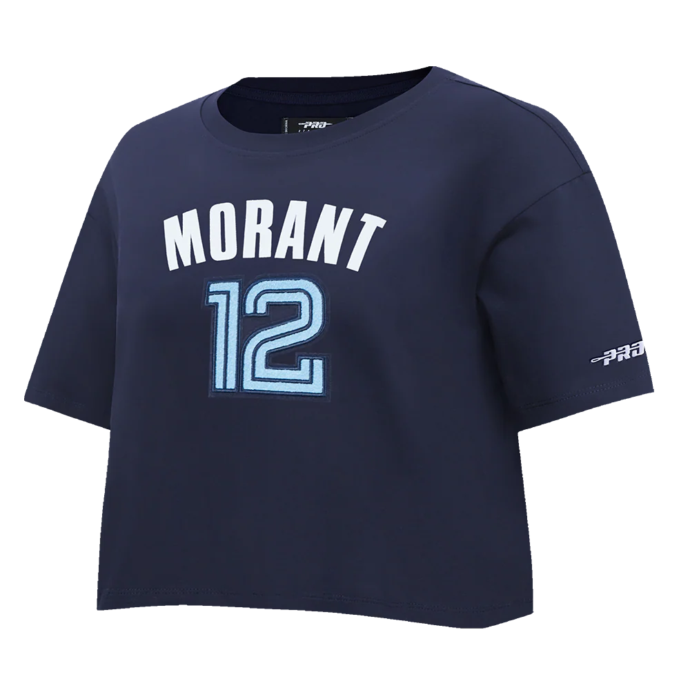 NBA MEMPHIS GRIZZLIES JA MORANT #12 CLASSIC PNN WOMEN'S SJ BOXY TEE (MIDNIGHT NAVY) - Image 2