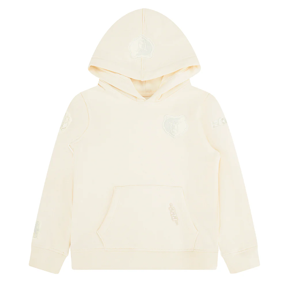 NBA MEMPHIS GRIZZLIES NEUTRAL BIG BOYS FLEECE PULLOVER HOODIE (EGGSHELL)