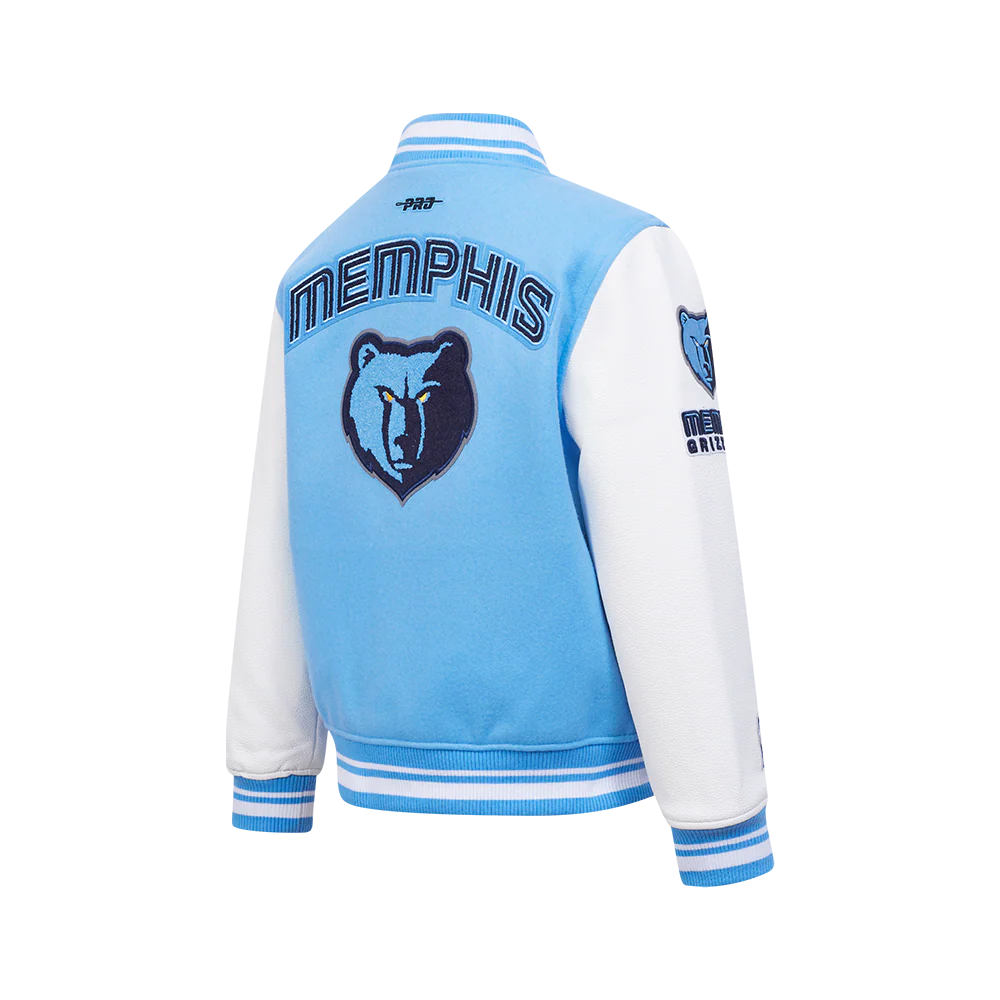 NBA MEMPHIS GRIZZLIES RETRO CLASSIC BIG BOYS RIB WOOL VARSITY JACKET (UNIVERSITY BLUE/WHITE) - Image 4