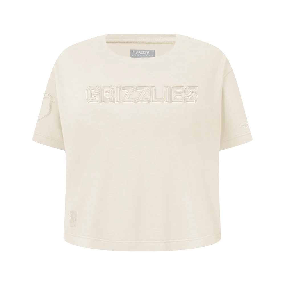 NBA MEMPHIS GRIZZLIES NEUTRAL BIG GIRLS SHORT SLEEVE BOXY TEE (EGGSHELL)