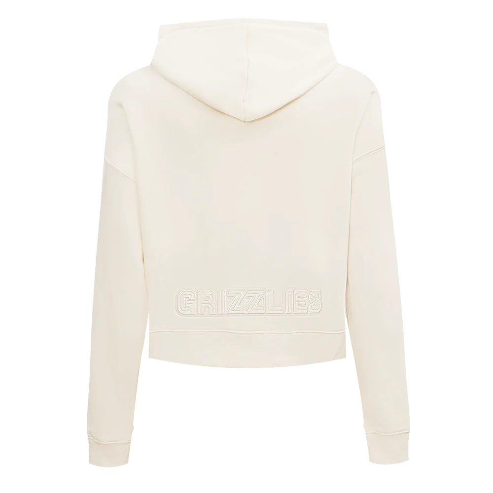 NBA MEMPHIS GRIZZLIES NEUTRAL WOMEN'S CROPPED PULLOVER HOODIE (EGGSHELL) - Image 3