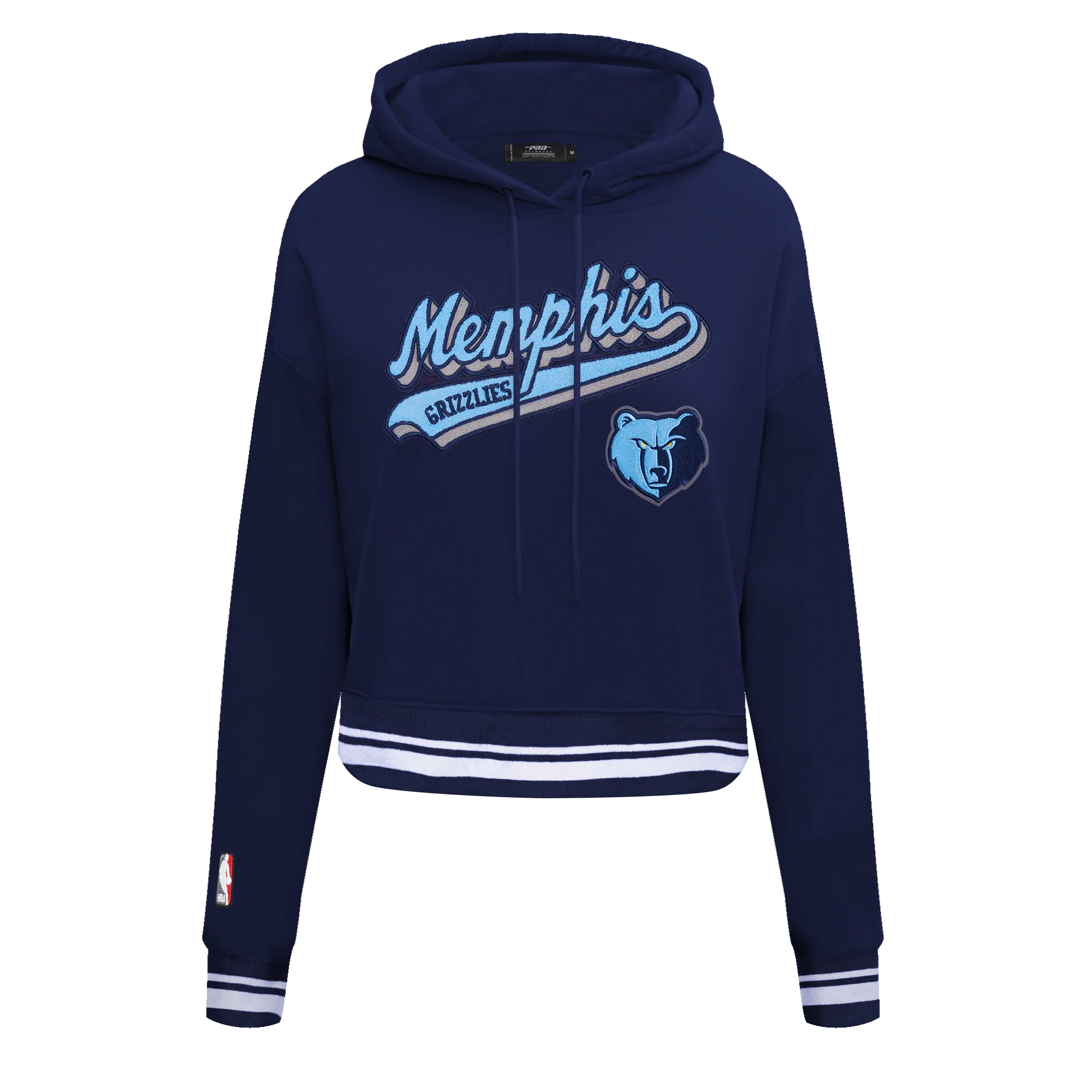 NBA MEMPHIS GRIZZLIES SCRIPT TAIL WOMEN'S RIB FLEECE CROPPED PULLOVER HOODIE (MIDNIGHT NAVY) - Image 7
