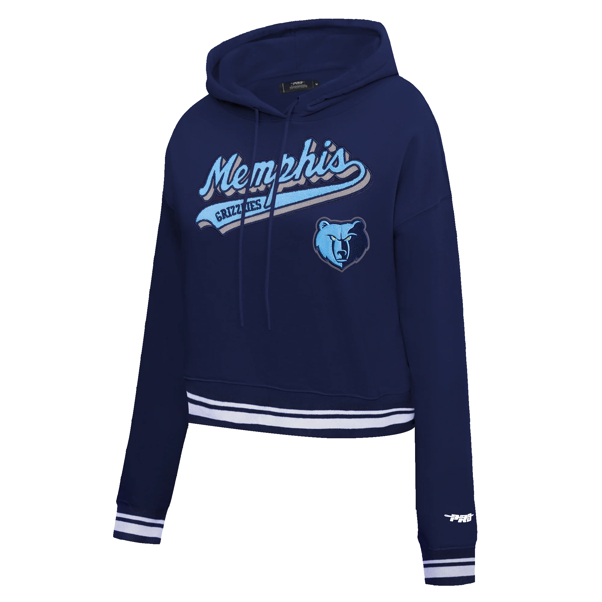 NBA MEMPHIS GRIZZLIES SCRIPT TAIL WOMEN'S RIB FLEECE CROPPED PULLOVER HOODIE (MIDNIGHT NAVY) - Image 8