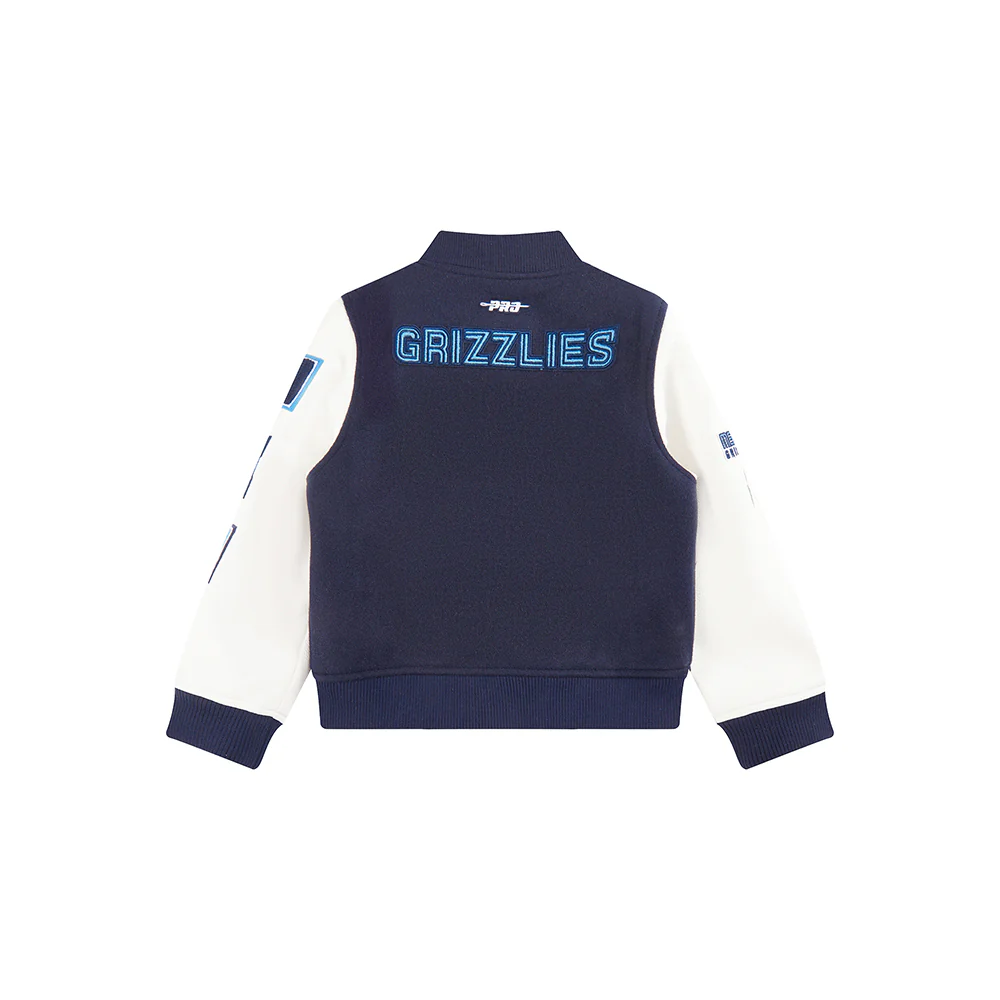 NBA MEMPHIS GRIZZLIES CLASSIC LITTLE BOYS WOOL VARSITY JACKET (MIDNIGHT NAVY/WHITE) - Image 4