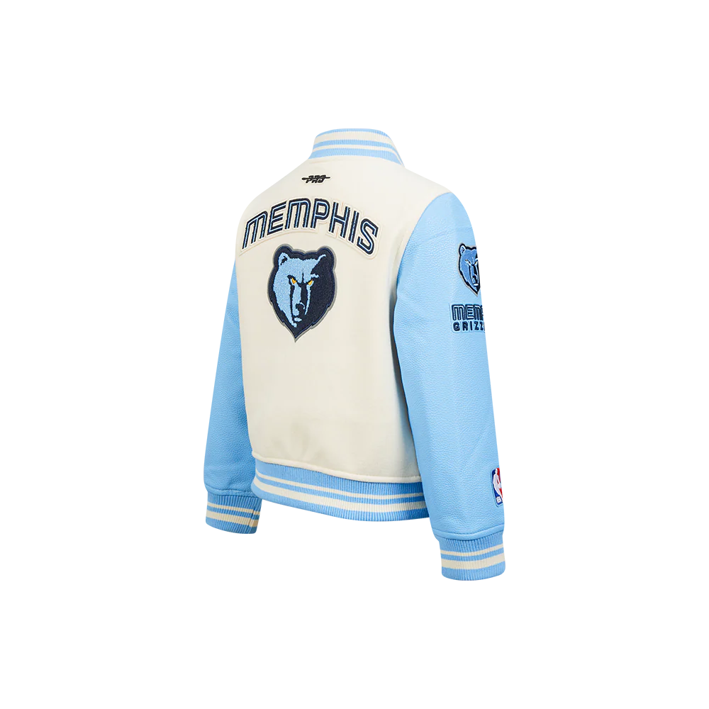 NBA MEMPHIS GRIZZLIES RETRO CLASSIC LITTLE BOYS RIB WOOL VARSITY JACKET (EGGSHELL/ UNIVERSITY BLUE) - Image 4