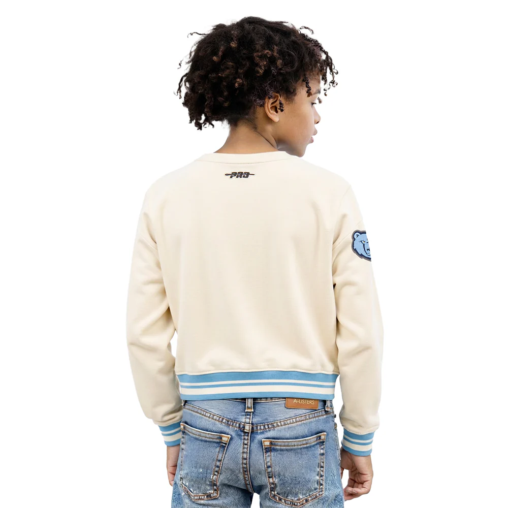 NBA MEMPHIS GRIZZLIES RETRO CLASSIC LITTLE GIRLS RIB FLEECE CREWNECK (EGGSHELL/ UNIVERSITY BLUE) - Image 2