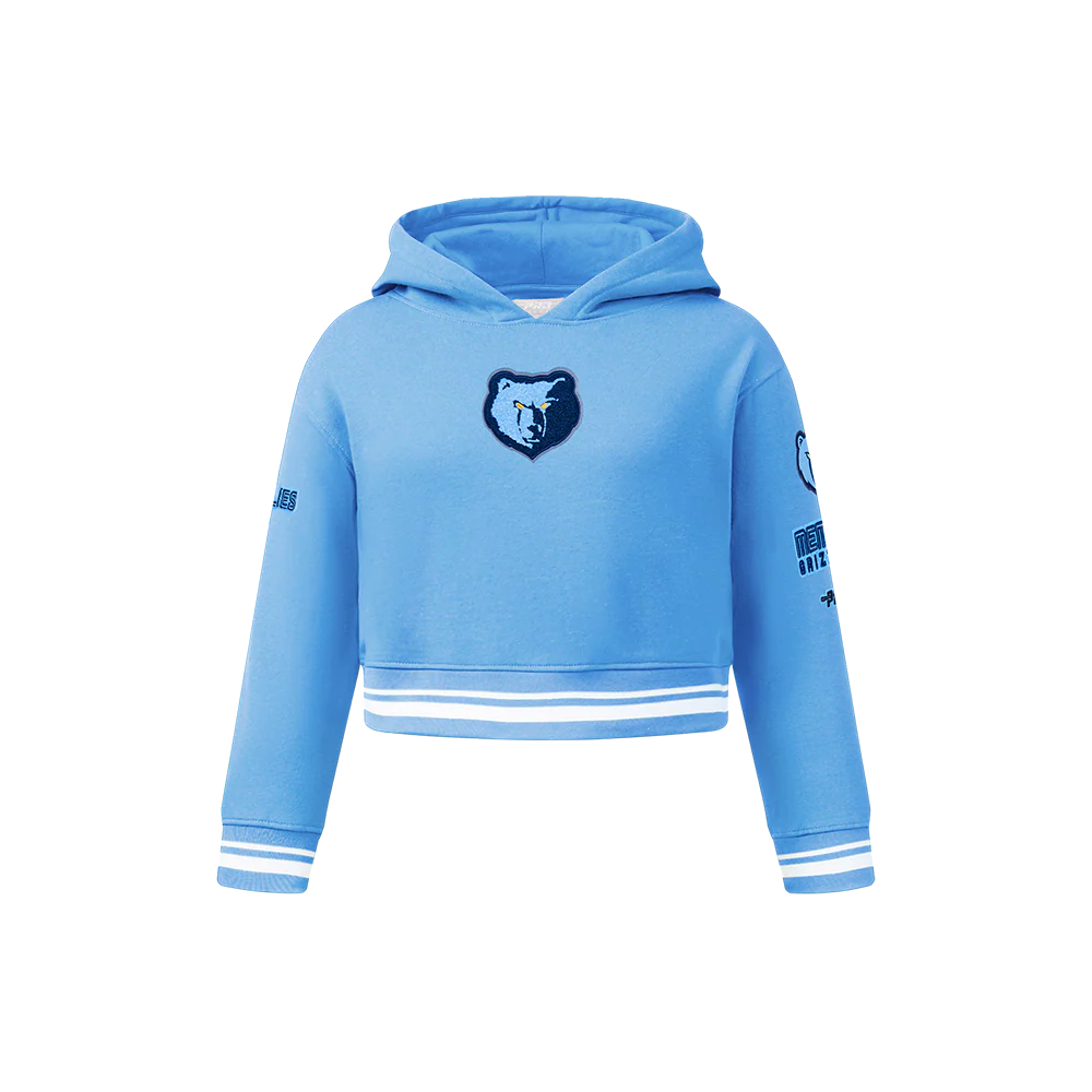 NBA MEMPHIS GRIZZLIES RETRO CLASSIC LITTLE GIRLS RIB FLEECE PULLOVER HOODIE (UNIVERSITY BLUE)