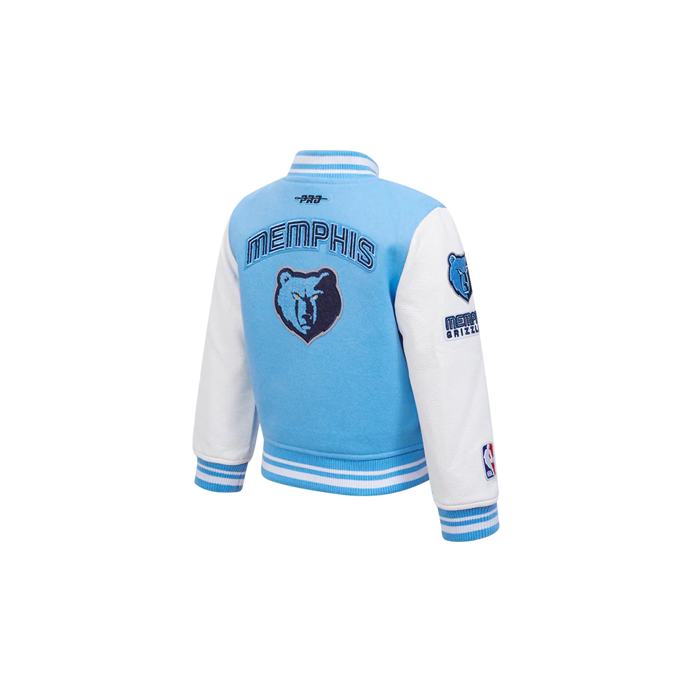 NBA MEMPHIS GRIZZLIES RETRO CLASSIC TODDLER BOYS RIB WOOL VARSITY JACKET (UNIVERSITY BLUE/WHITE) - Image 4