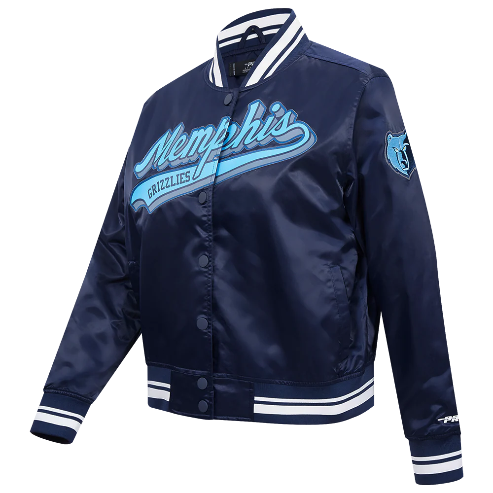 NBA MEMPHIS GRIZZLIES SCRIPT TAIL WOMEN'S SATIN JACKET (MIDNIGHT NAVY) - Image 2