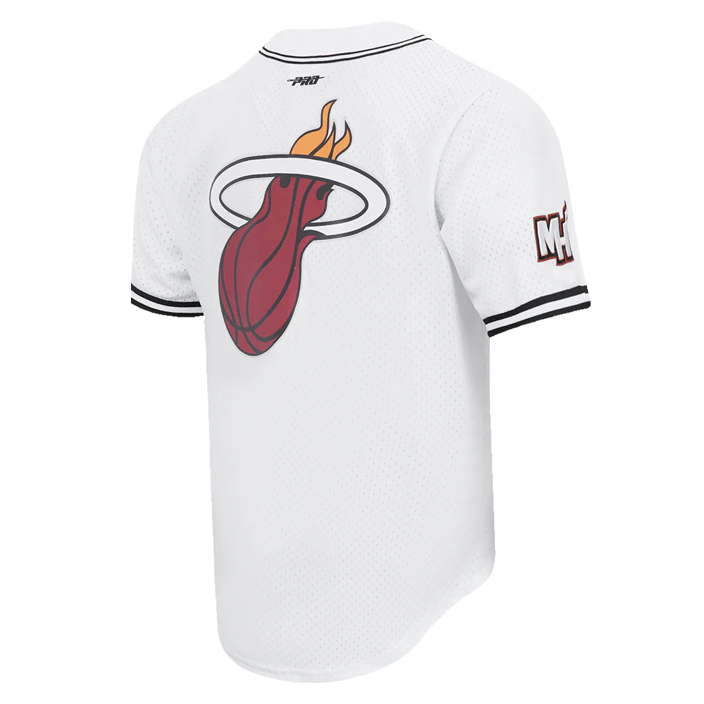 NBA MIAMI HEAT SCRIPT TAIL MEN'S MESH BUTTON DOWN SHIRT (WHITE/BLACK/WHITE) - Image 3