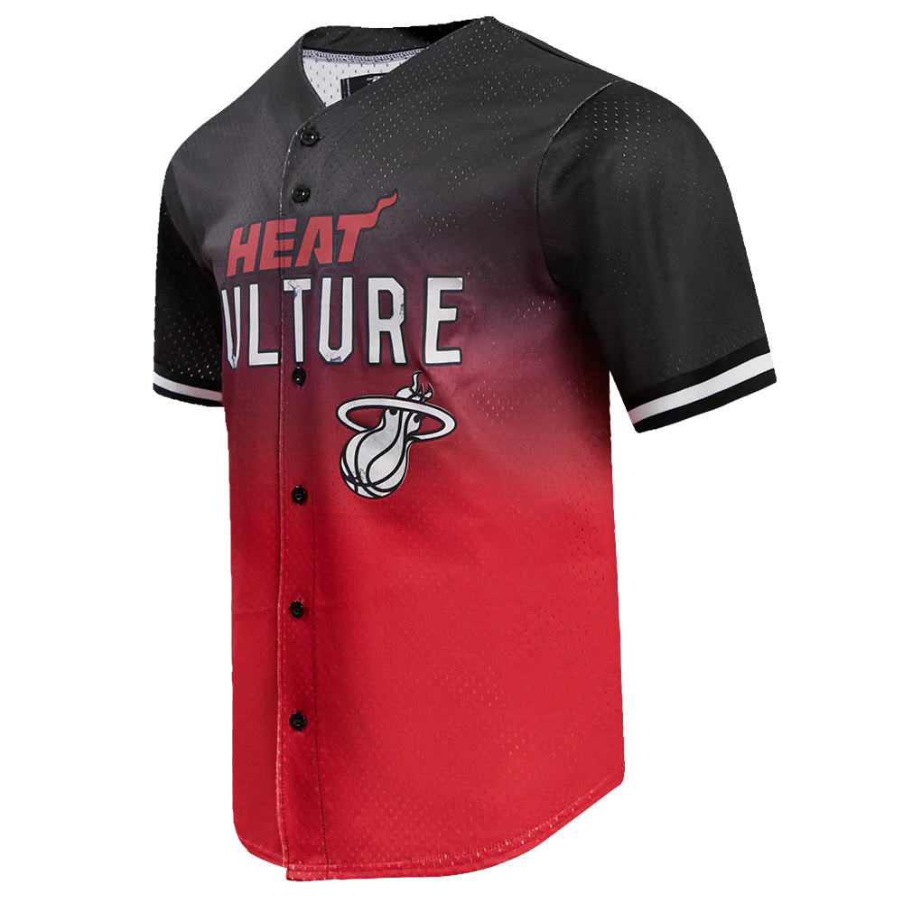NBA MIAMI HEAT CHEST HEAT CULTURE MEN'S MESH BUTTON DOWN SHIRT (BLACK/RED) - Image 2