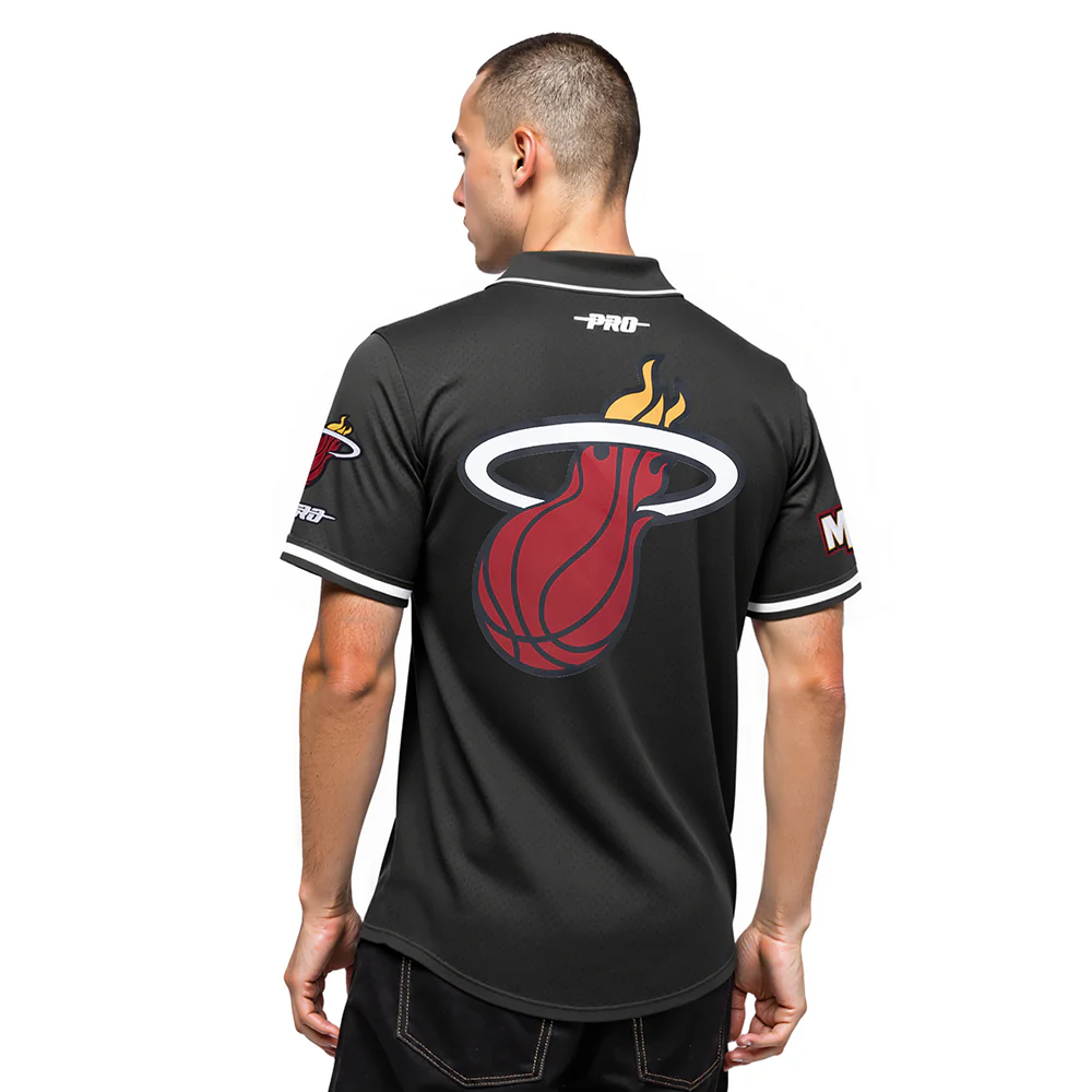 NBA MIAMI HEAT TYLER HERRO #14 CLASSIC MESH PNN MEN'S MESH BUTTON DOWN SHIRT (BLACK) - Image 2