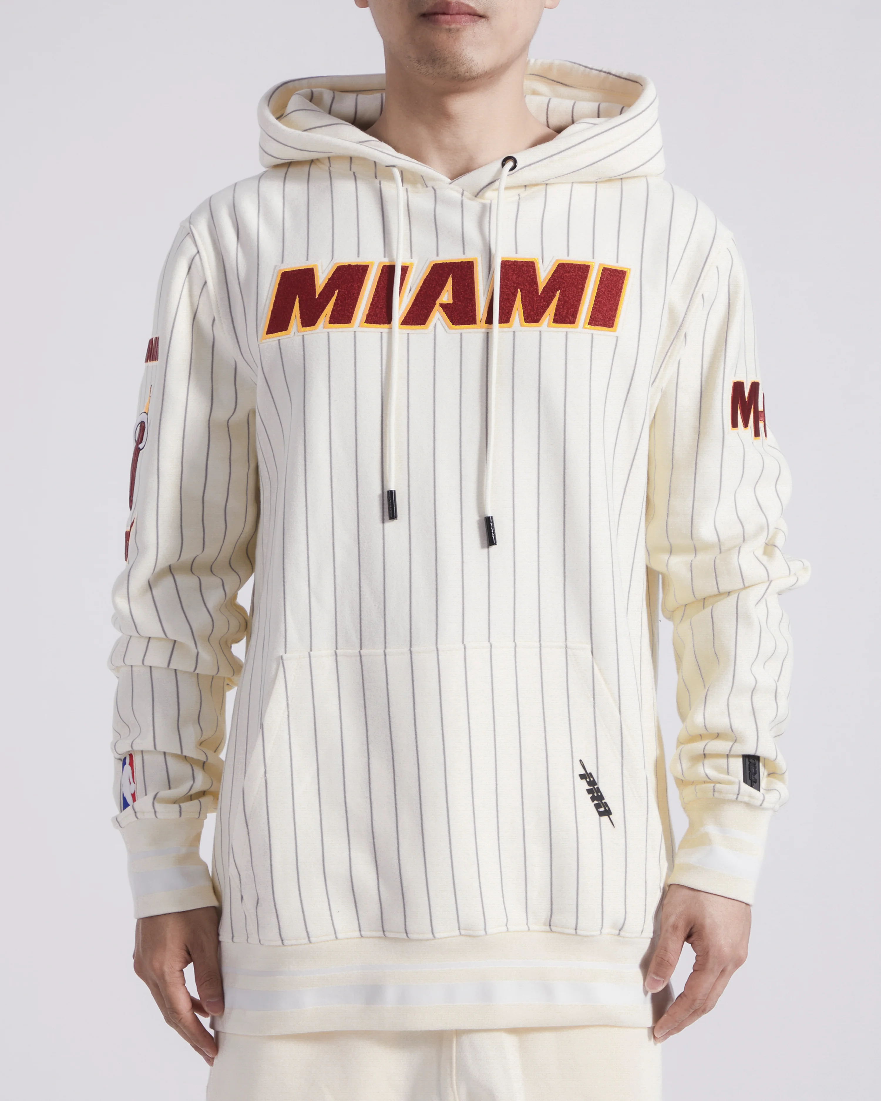 NBA MIAMI HEAT PINSTRIPE RETRO CLASSIC RIB FLC PO HOODIE (EGGSHELL/ GREY)