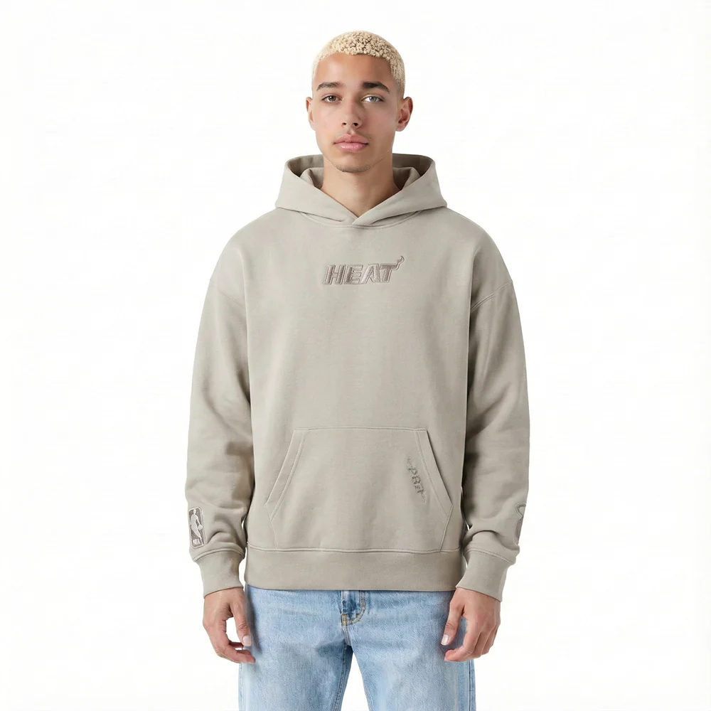 NBA MIAMI HEAT WINGSPAN MEN'S DROP SHOULDER FLEECE PULLOVER HOODIE (TAUPE) - Image 2