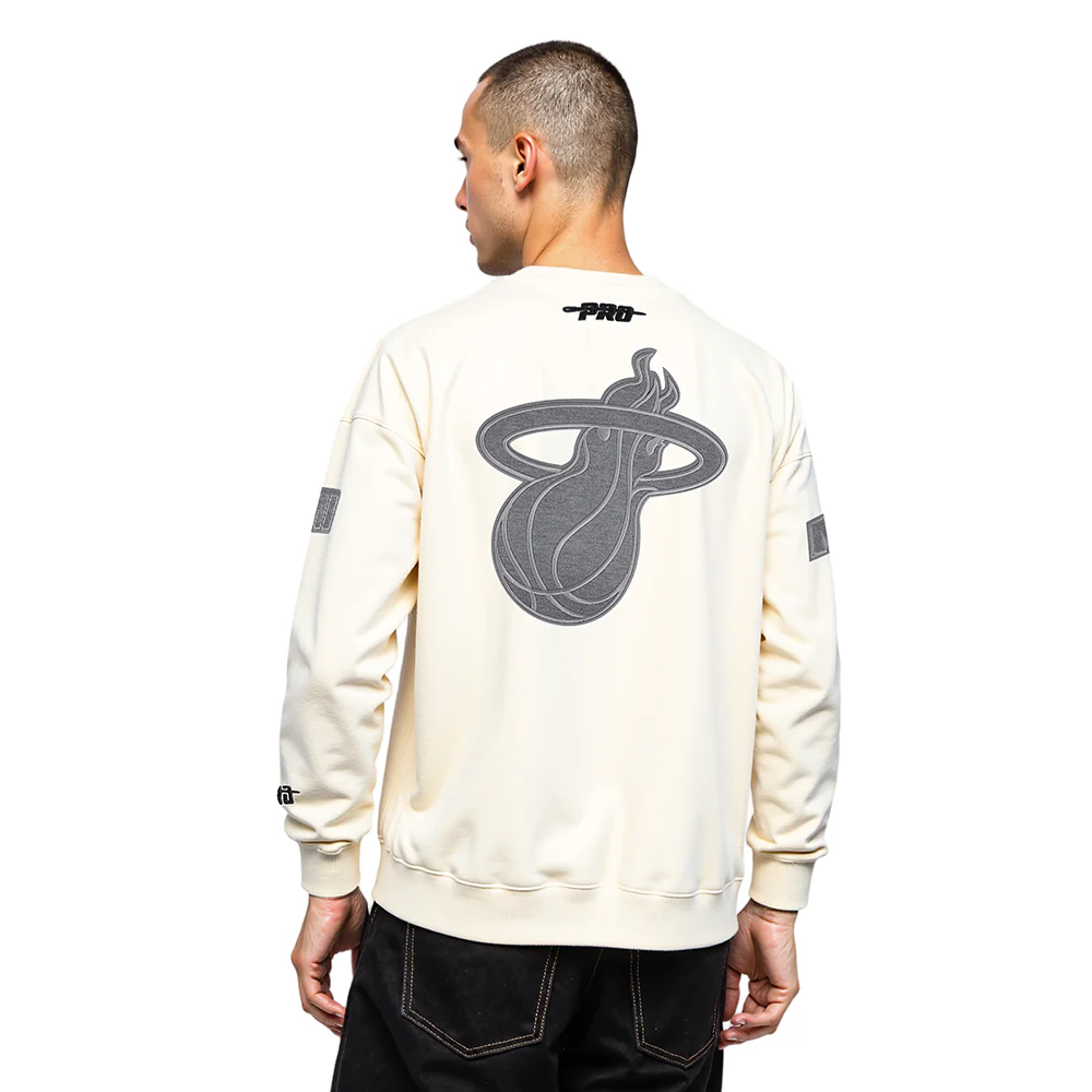 NBA MIAMI HEAT REVERSE FRENCH TERRY MEN'S DROP SHOULDER FLC CREWNECK (EGGSHELL) - Image 2