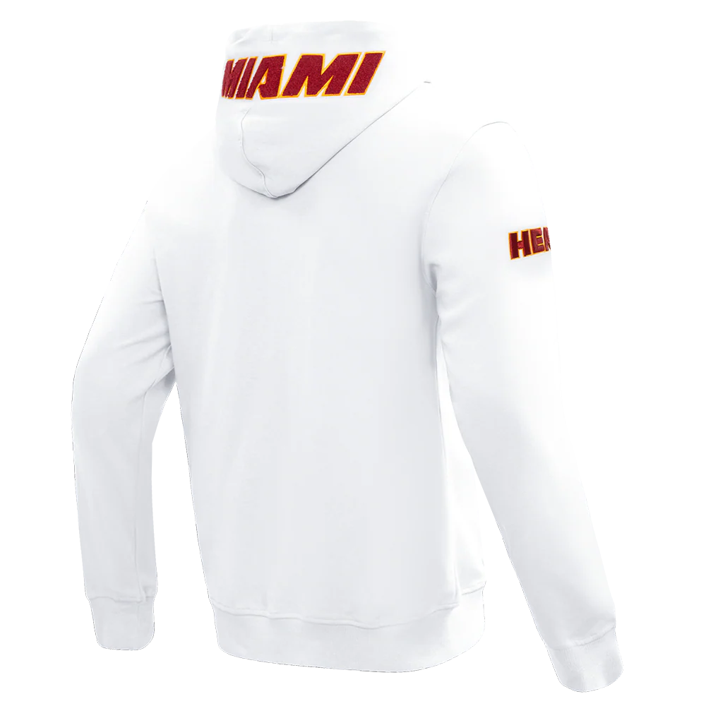 NBA MIAMI HEAT CLASSIC CHENILLE MEN'S FULL ZIP PULLOVER HOODIE (WHITE) - Image 4