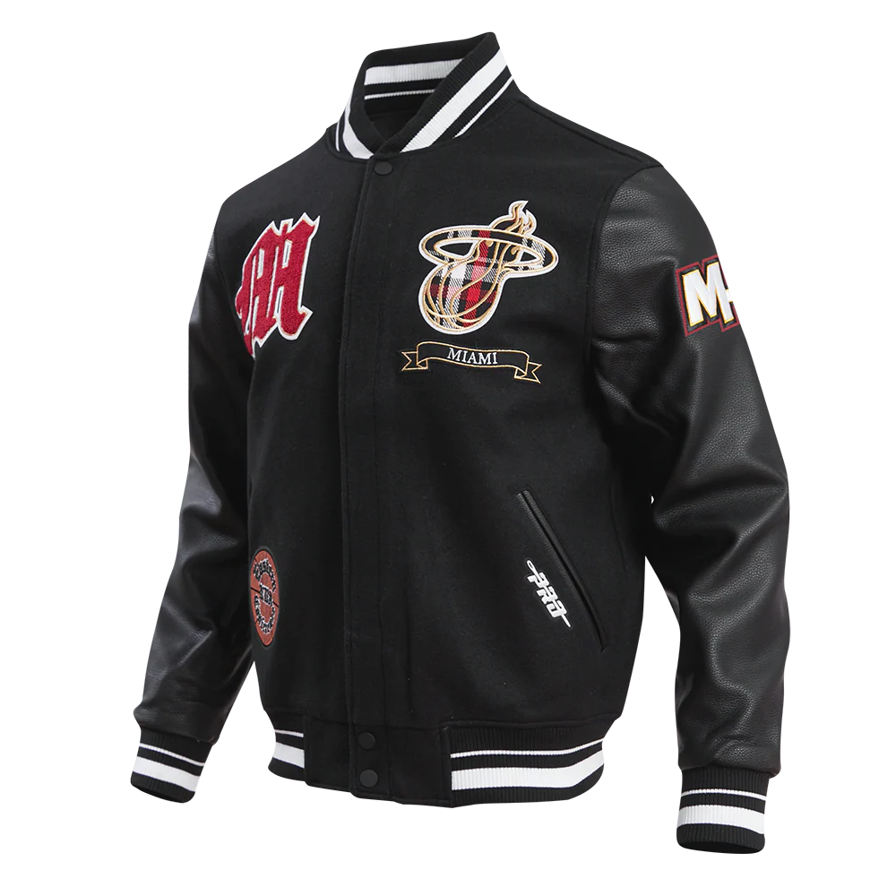 NBA MIAMI HEAT PRO PREP MEN'S WOOL VARSITY JACKET (BLACK) - Image 2