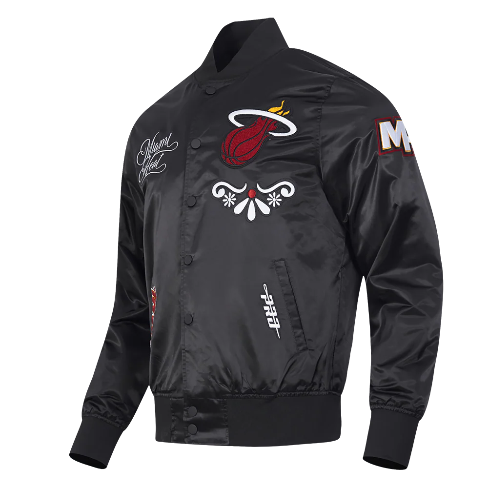 NBA MIAMI HEAT SUGAR SKULL MEN'S SATIN JACKET (BLACK) - Image 3
