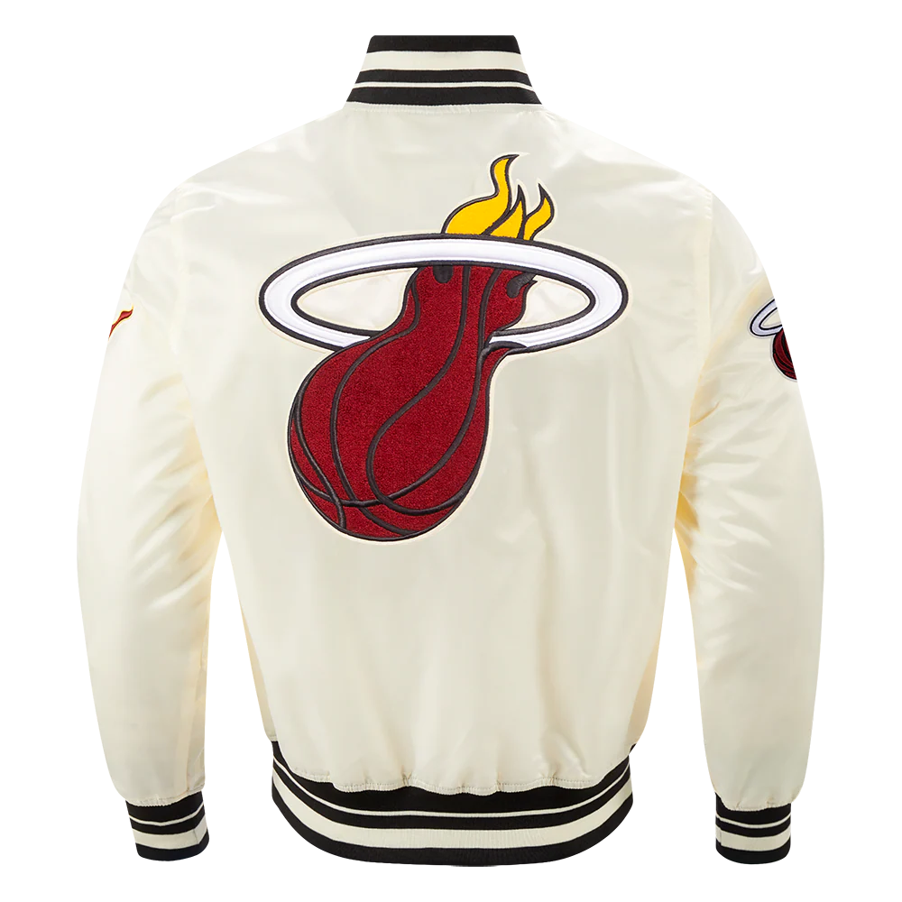 NBA MIAMI HEAT RETRO CLASSIC MEN'S RIB SATIN JACKET (EGGSHELL/ BLACK) - Image 3