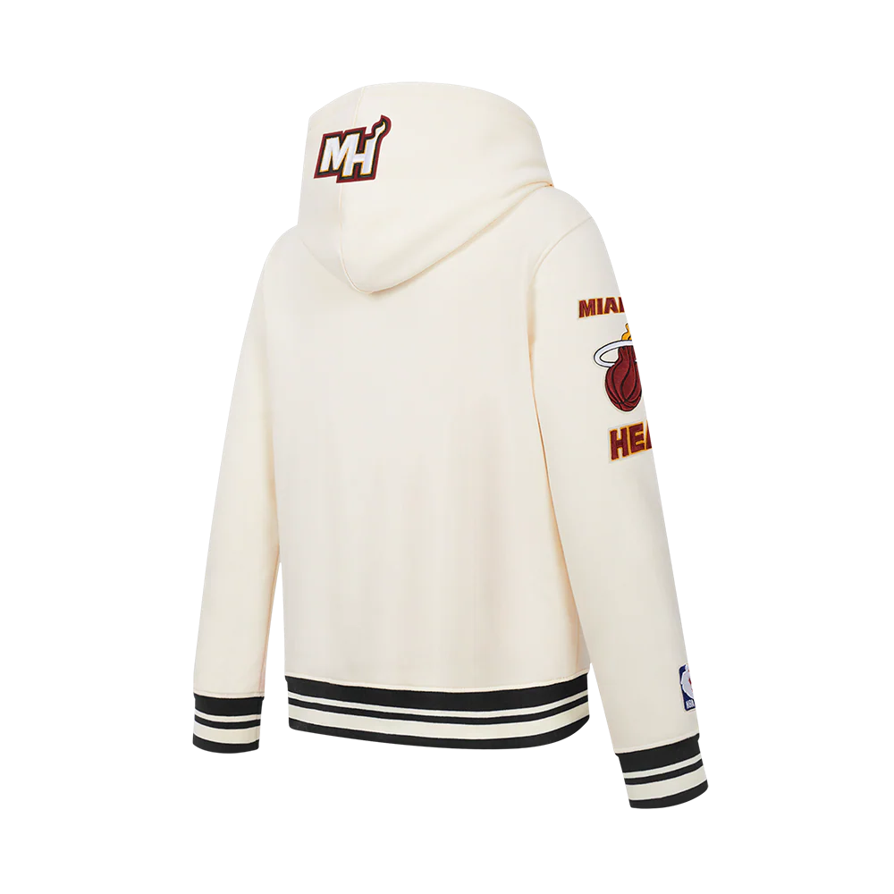 NBA MIAMI HEAT RETRO CLASSIC BIG BOY'S RIB FLC PO HOODIE (EGGSHELL/ BLACK) - Image 4