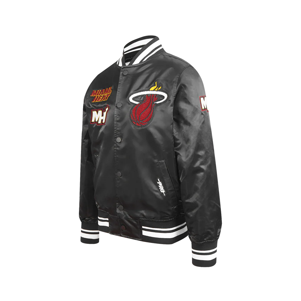 NBA MIAMI HEAT RETRO CLASSIC BIG BOY'S RIB SATIN JACKET (BLACK) - Image 2
