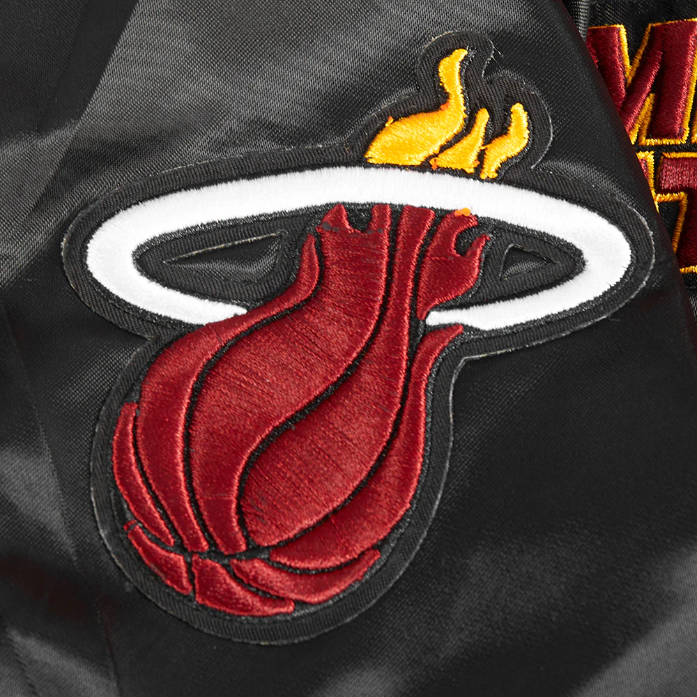 NBA MIAMI HEAT RETRO CLASSIC BIG BOY'S RIB SATIN JACKET (BLACK) - Image 5
