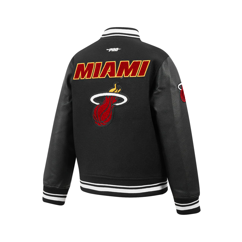 NBA MIAMI HEAT RETRO CLASSIC BIG BOYS RIB WOOL VARSITY JACKET (BLACK) - Image 4