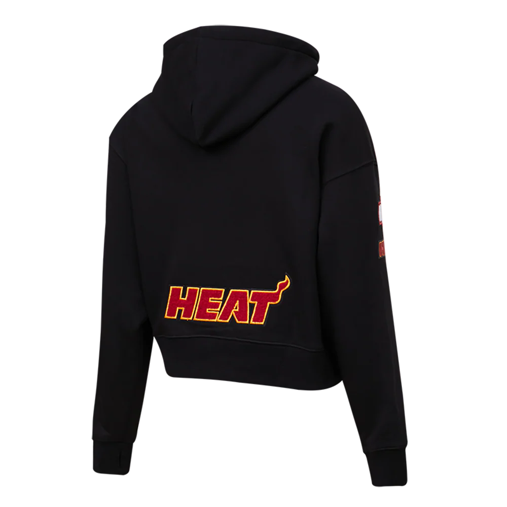 NBA MIAMI HEAT CLASSIC WOMEN'S CLASSIC WOMEN'S CROPPED PULLOVER HOODIE (BLACK) - Image 3