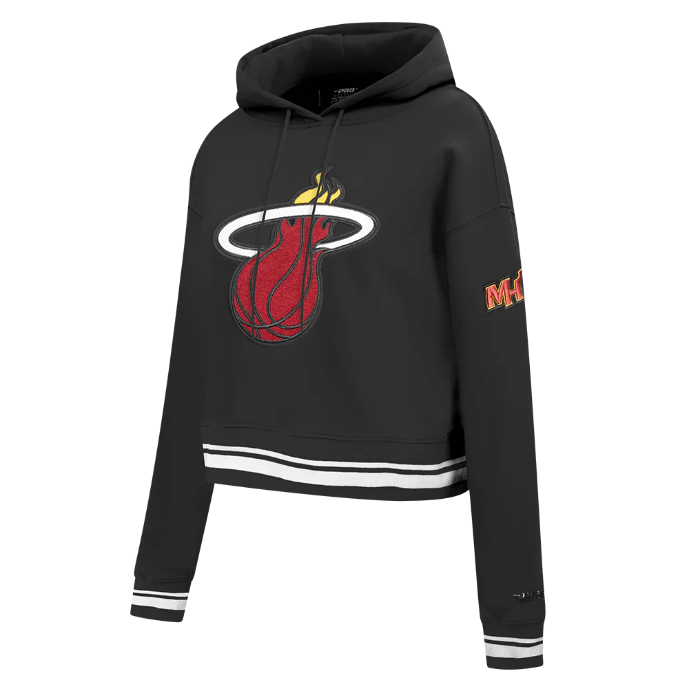NBA MIAMI HEAT RETRO CLASSIC WOMEN'S CROPPED PULLOVER HOODIE (BLACK) - Image 2