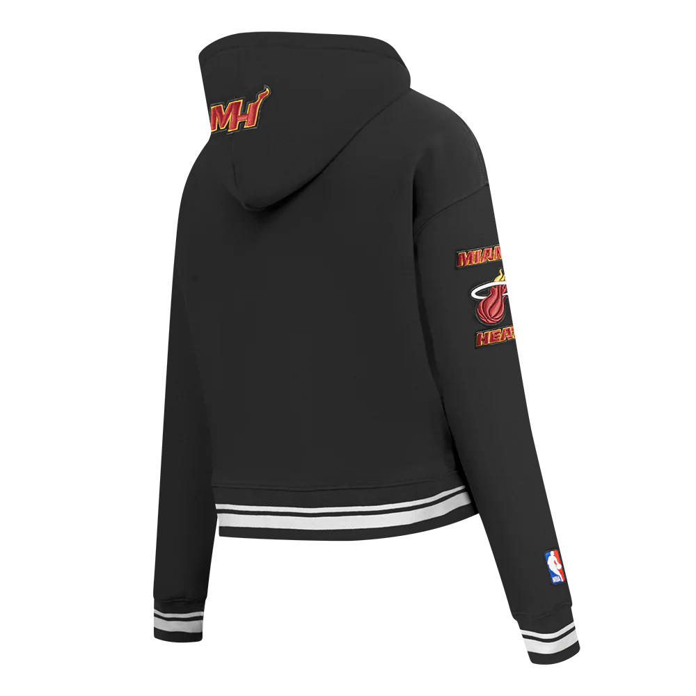 NBA MIAMI HEAT RETRO CLASSIC WOMEN'S CROPPED PULLOVER HOODIE (BLACK) - Image 4