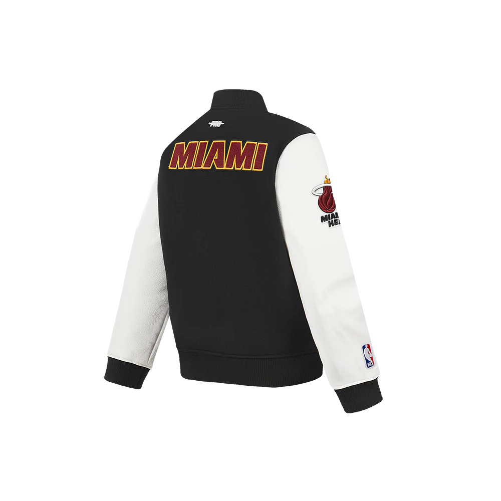 NBA MIAMI HEAT CLASSIC LITTLE BOYS WOOL VARSITY JACKET (BLACK/WHITE) - Image 4